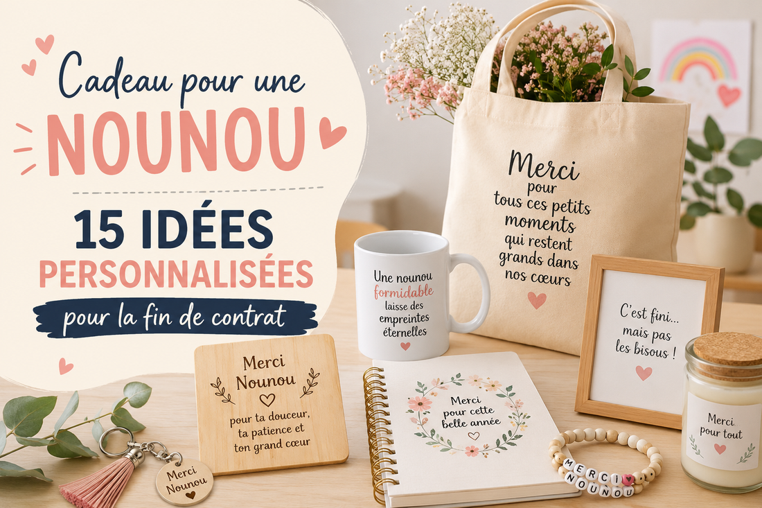 Mug nounou personnalisé avec photo d’enfant, prénom et message de remerciement