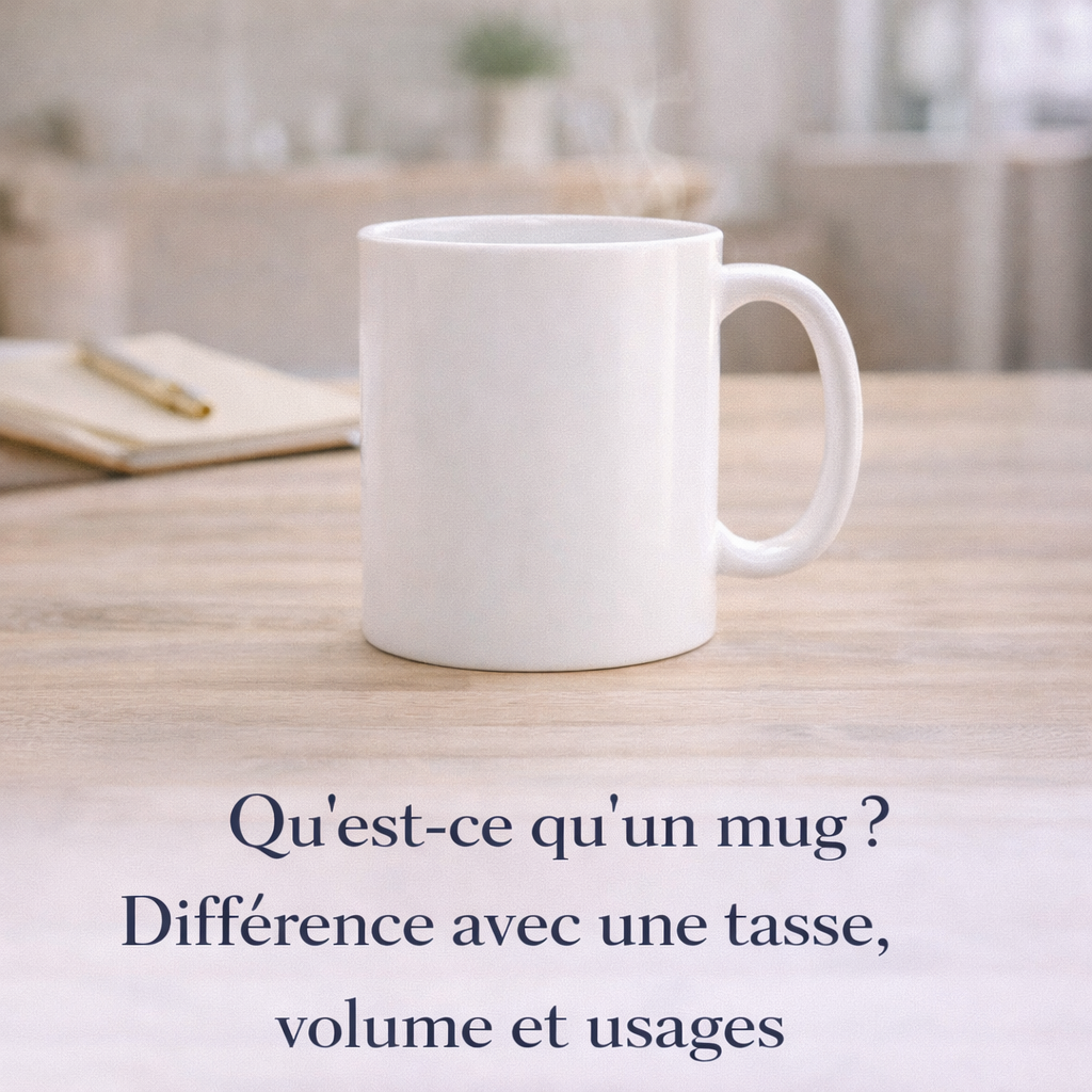 Mug blanc posé sur une table claire dans un intérieur lumineux avec carnet ouvert