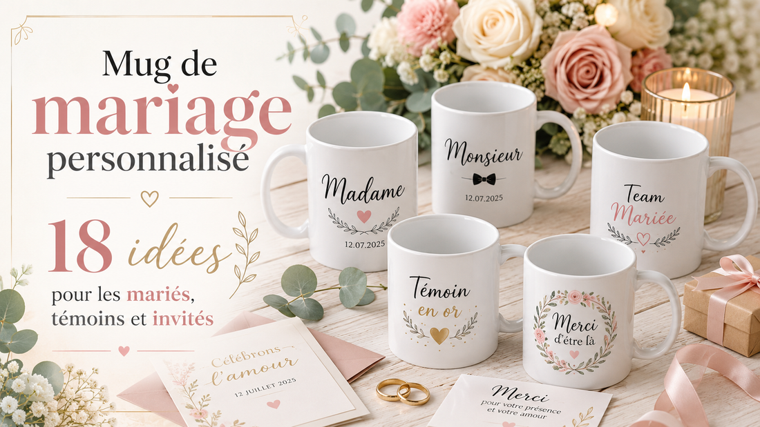 Mugs de mariage personnalisés pour les mariés, témoins et invités