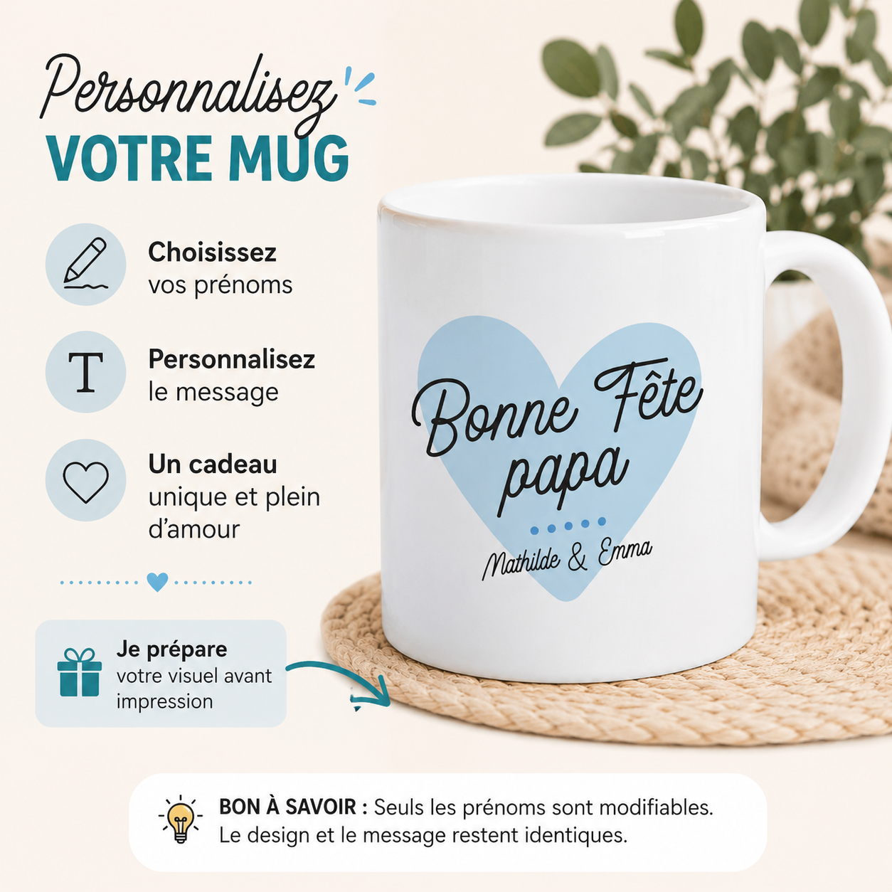 Mug Fête des Pères personnalisé avec prénoms