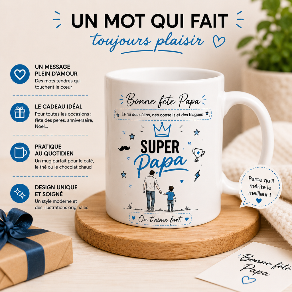 Mug Super Papa personnalisable – Cadeau Fête des Pères