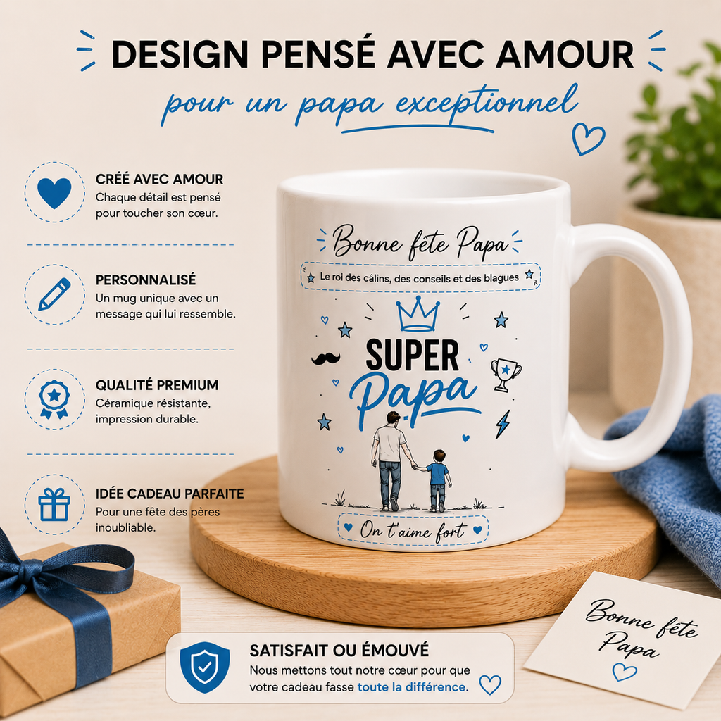 Mug Super Papa personnalisable – Cadeau Fête des Pères