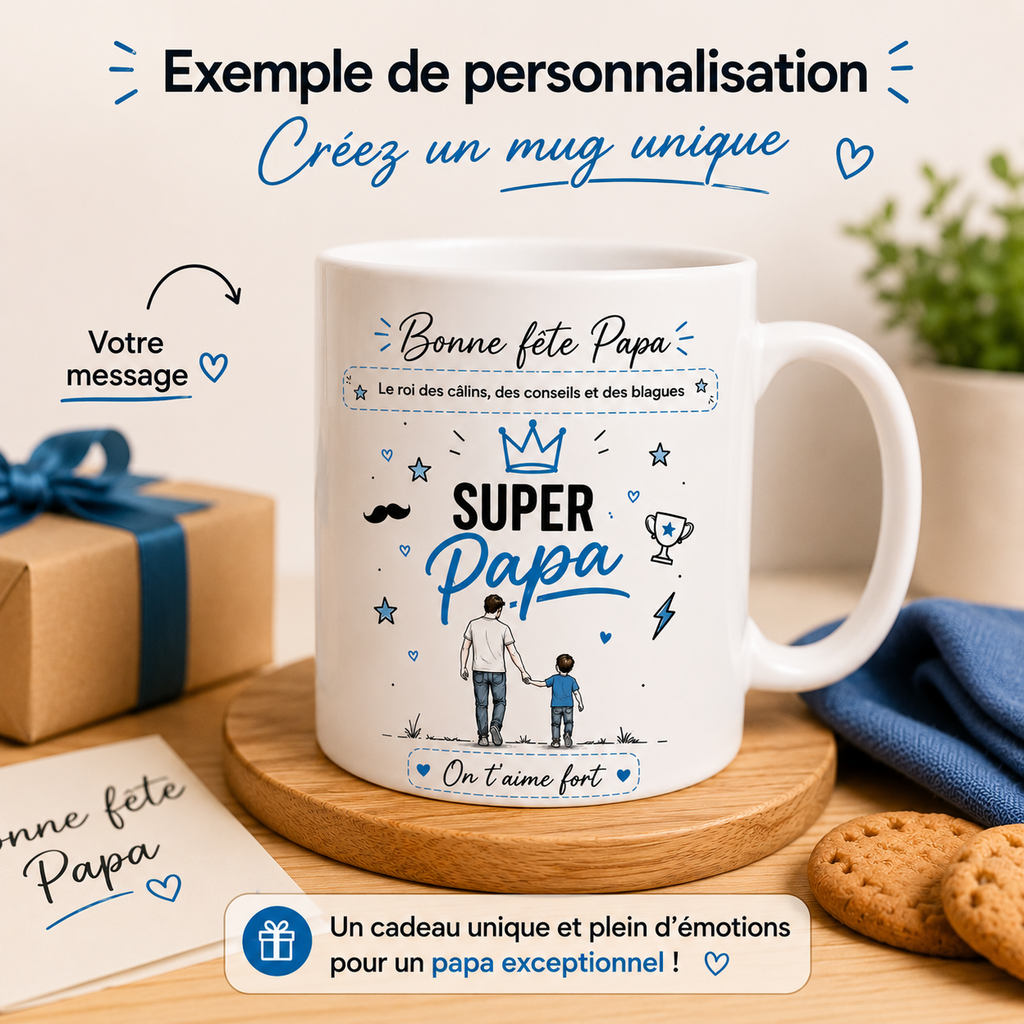 Mug Super Papa personnalisable – Cadeau Fête des Pères