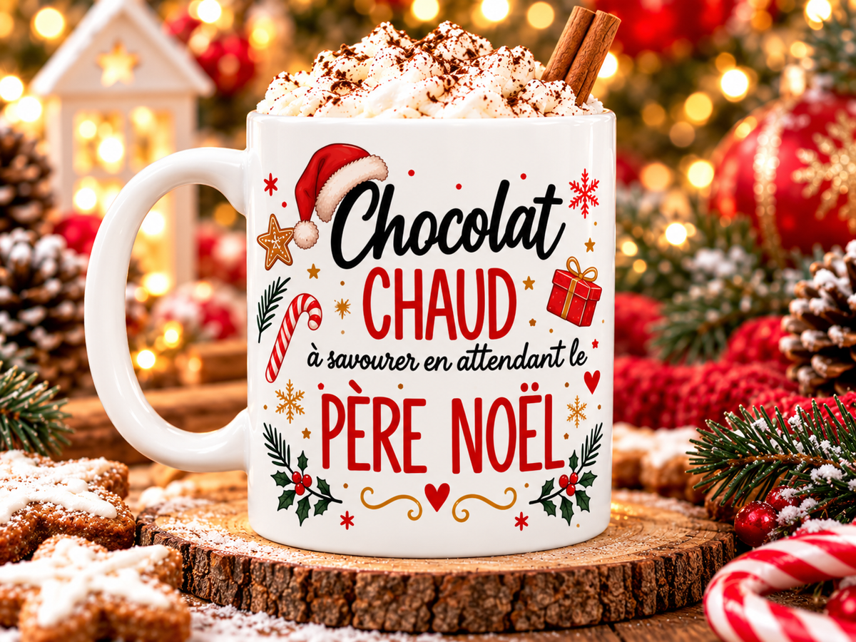 Mug de Noël Chocolat Chaud – Père Noël et Renne, Tasse en Céramique 325 ml