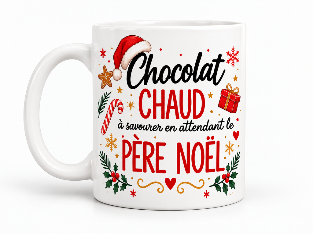 Mug de Noël Chocolat Chaud – Père Noël et Renne, Tasse en Céramique 325 ml