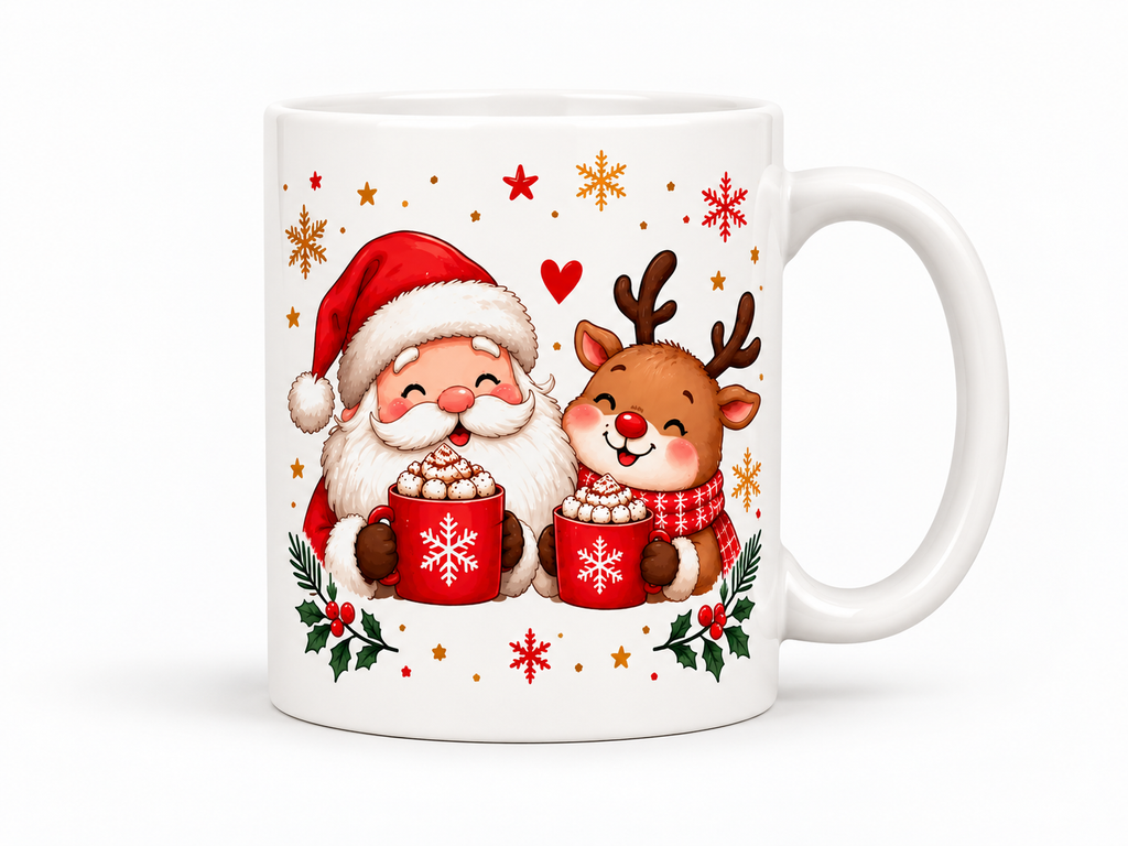 Mug de Noël Chocolat Chaud – Père Noël et Renne, Tasse en Céramique 325 ml