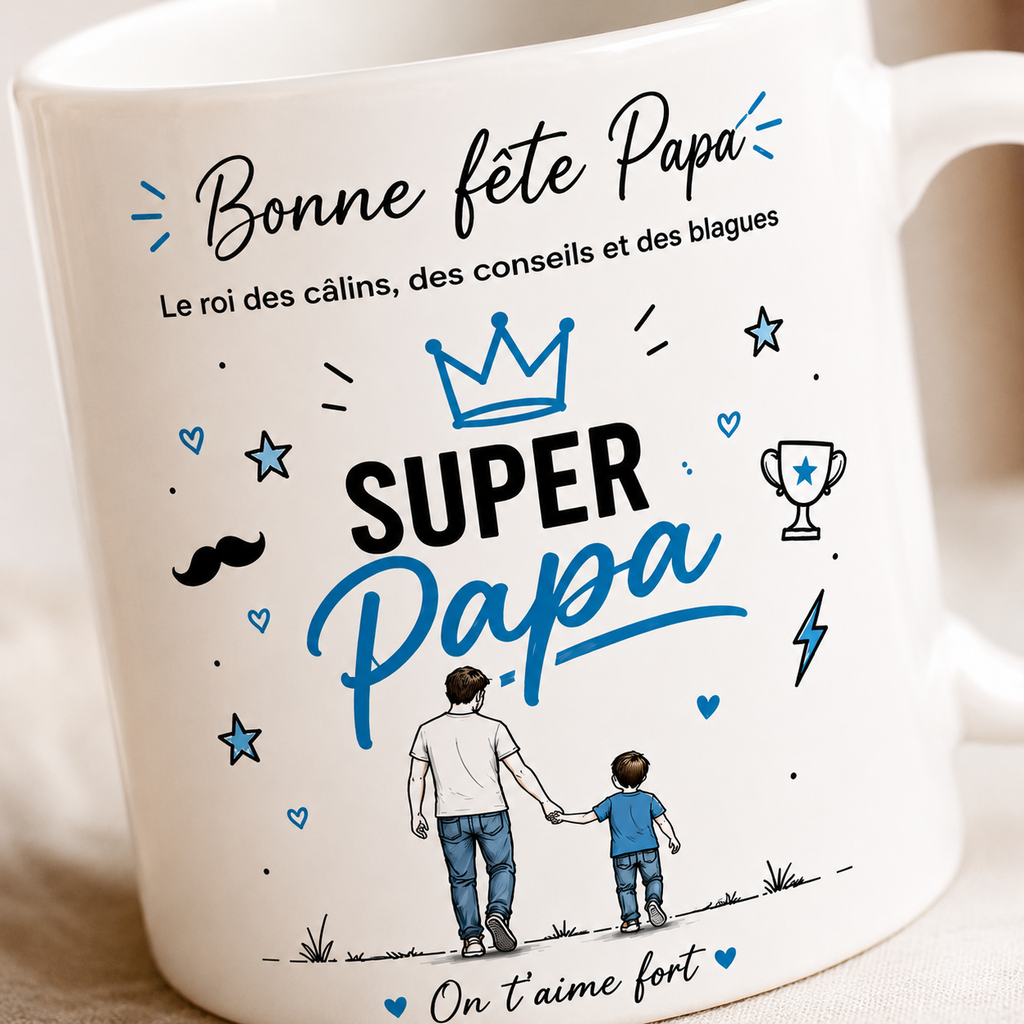 tasse bonne fête papa avec illustration père et enfant