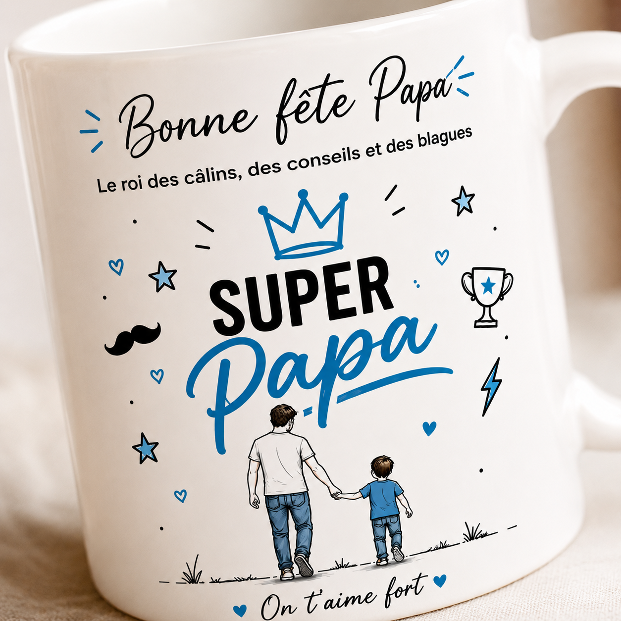 tasse bonne fête papa avec illustration père et enfant