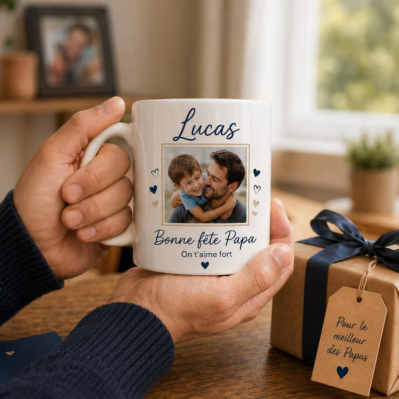 Mug personnalisé photo Fête des Pères – Prénom & message pour Papa