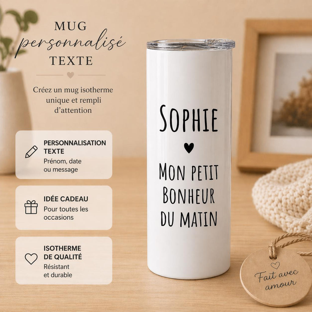 Mug Isotherme Personnalisé Photo Prénom Texte, Tumbler Inox Personnalisable, Cadeau Bureau Voyage, Travel Mug Café, Cadeau Papa
