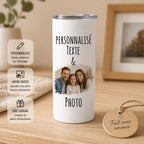 Mug Isotherme Personnalisé Photo Prénom Texte, Tumbler Inox Personnalisable, Cadeau Bureau Voyage, Travel Mug Café, Cadeau Papa
