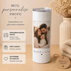 Mug Isotherme Personnalisé Photo Prénom Texte, Tumbler Inox Personnalisable, Cadeau Bureau Voyage, Travel Mug Café, Cadeau Papa