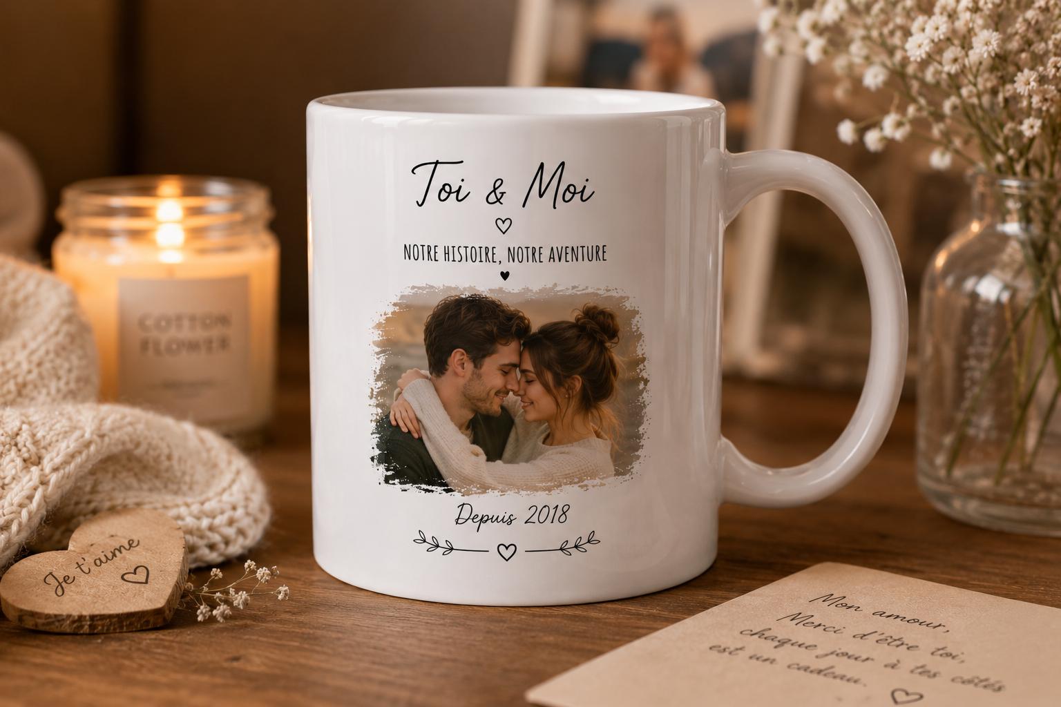 Mug personnalisé photo et texte, design sur mesure