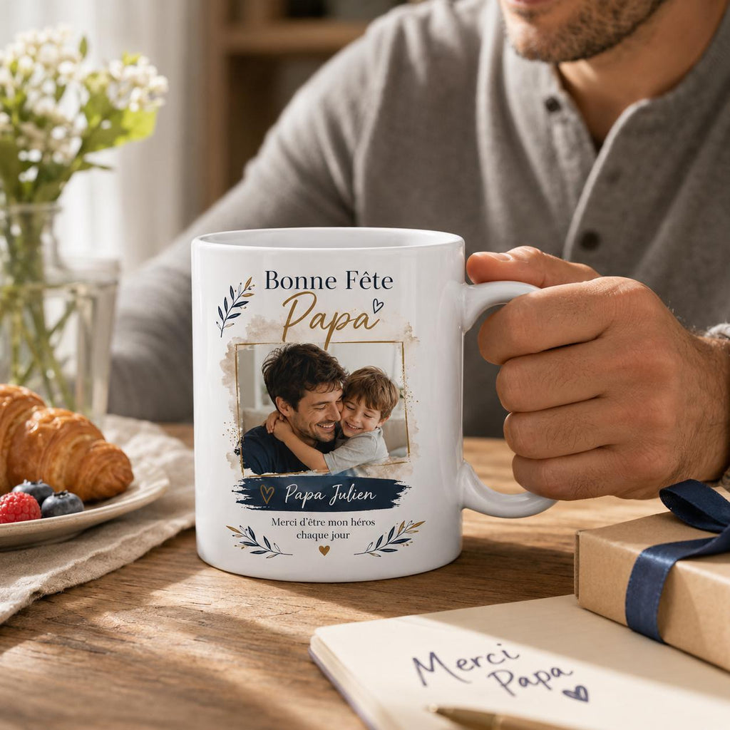 Tasse papa personnalisée en céramique blanche fait main France