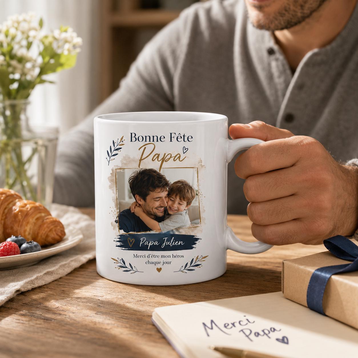 Tasse papa personnalisée en céramique blanche fait main France