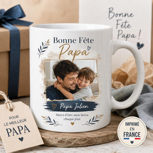 Mug papa personnalisé avec photo et prénom pour cadeau Fête des Pères