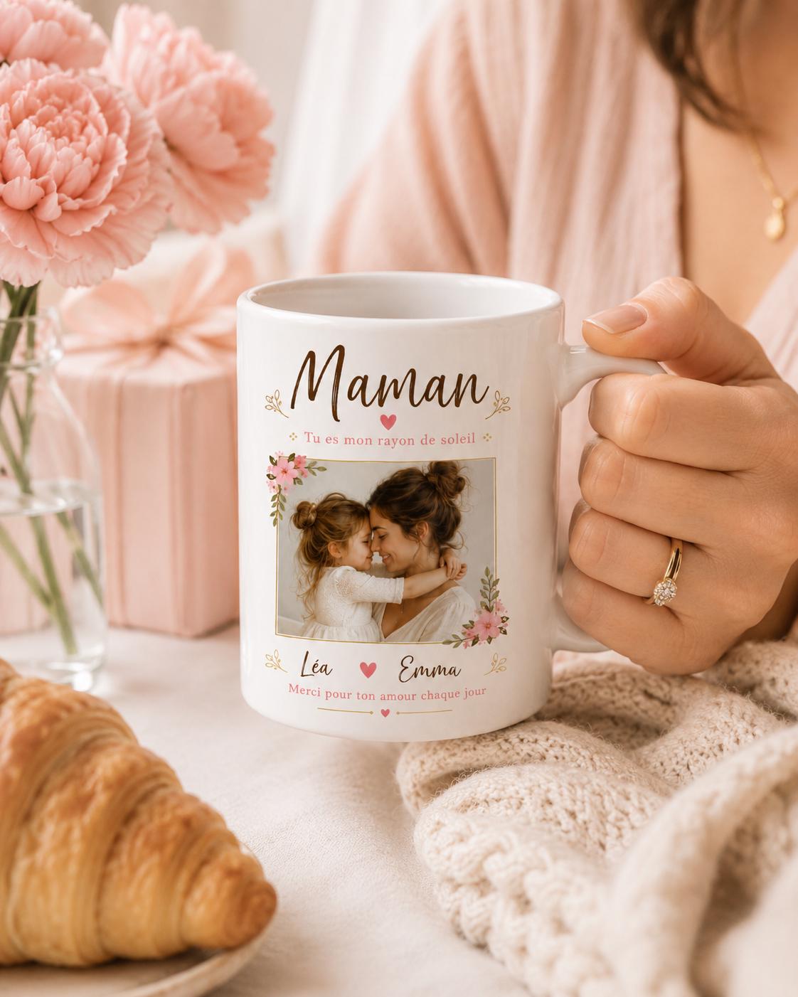 Idée cadeau maman avec mug photo personnalisé et message court