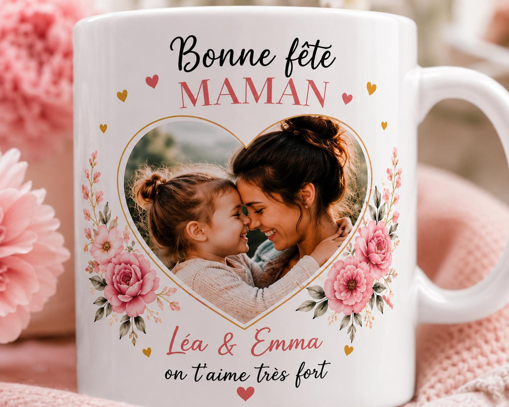 Mug Personnalisé Photo et Prénom, Tasse Céramique Personnalisée, Cadeau Maman Fête des Mères, Idée Cadeau Anniversaire Famille