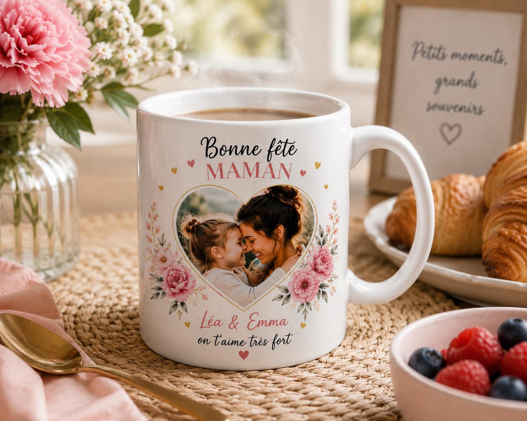Mug blanc personnalisé photo prénom pour la Fête des Mères