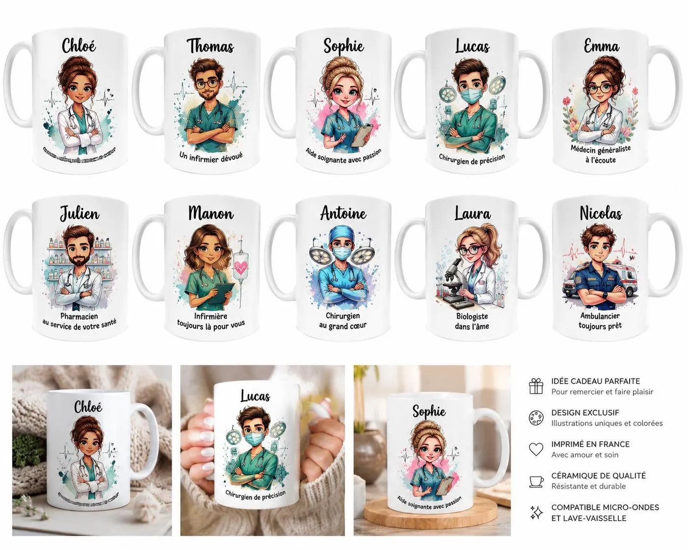 Mug Infirmière Personnalisé avec Prénom et Avatar