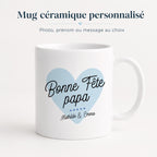Mug papa personnalisé en céramique blanche avec prénoms, cadeau Fête des Pères tendre et original