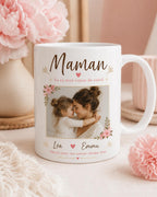 Mug personnalisé Fête des Mères en céramique blanche avec photo, prénom et texte