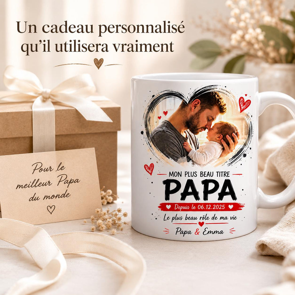 Mug cadeau personnalisé pour papa présenté avec un coffret