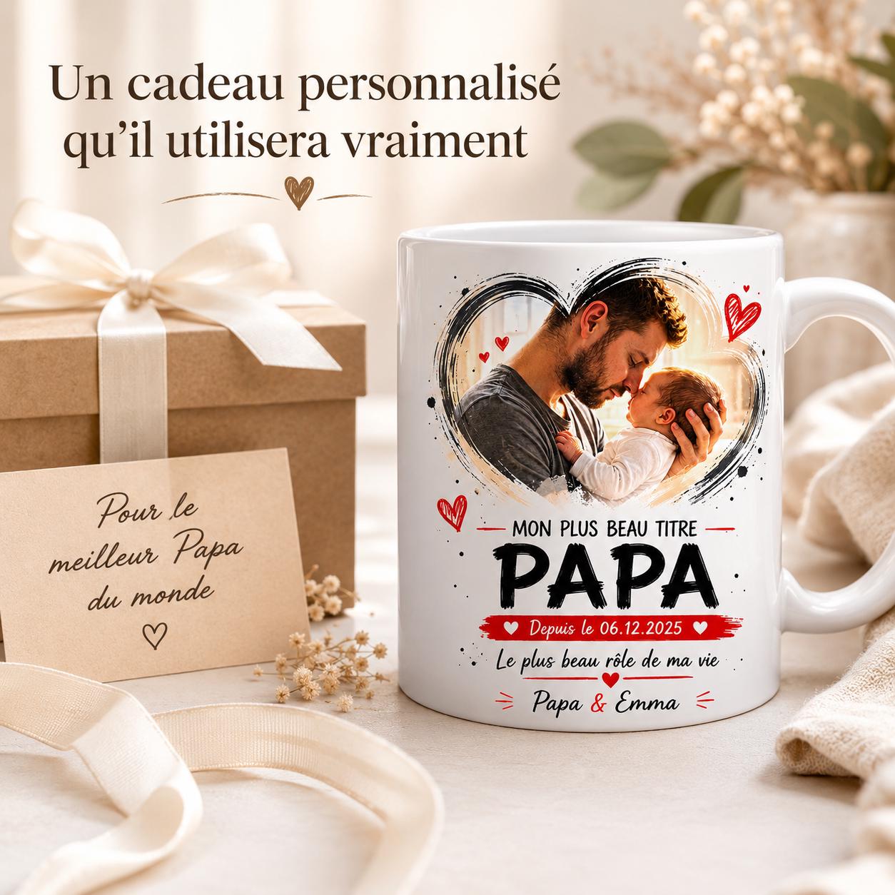 Mug cadeau personnalisé pour papa présenté avec un coffret