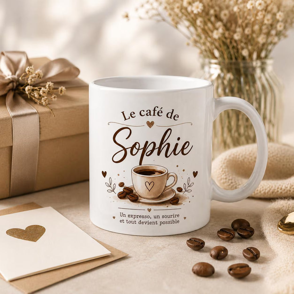 Mug Café Personnalisé avec Prénom – Tasse Expresso Cadeau Amateur de Café