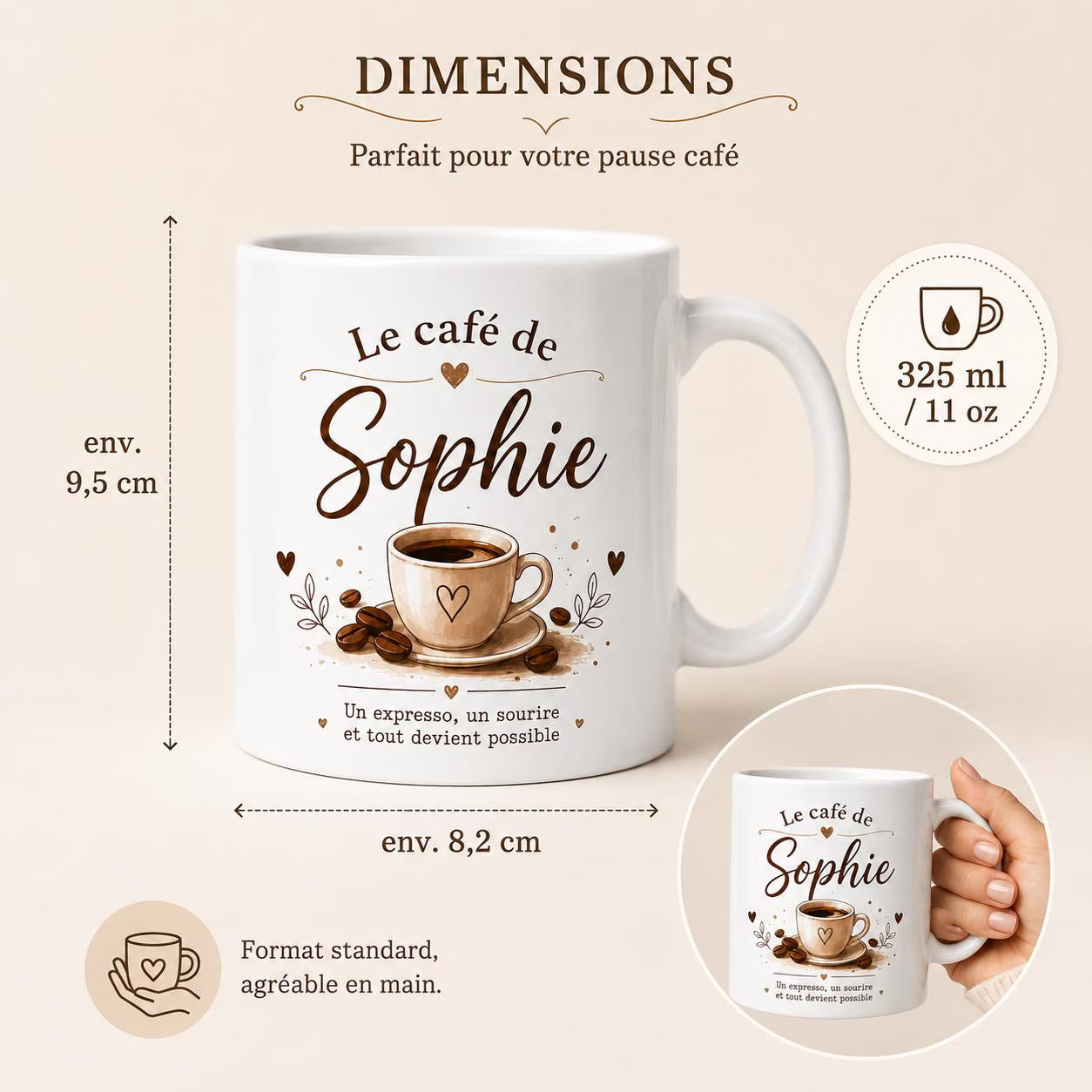 Mug Café Personnalisé avec Prénom – Tasse Expresso Cadeau Amateur de Café