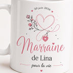 Tasse Marraine Personnalisée, Cadeau Marraine, Mug Marraine avec Prénom Date et Message, Tasse Céramique 325 ml, Idée Cadeau Baptême