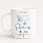 Tasse Parrain Personnalisée Prénom | Mug Parrain Personnalisé Bleu Floral | Cadeau Baptême Naissance Annonce Grossesse
