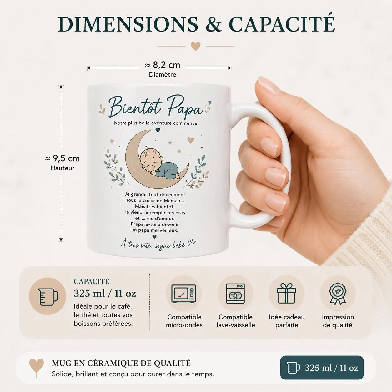 Mug Futur Papa Naissance – Cadeau Bientôt Papa avec Message Bébé