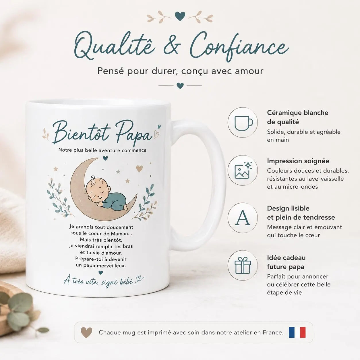 Mug Futur Papa Naissance – Cadeau Bientôt Papa avec Message Bébé
