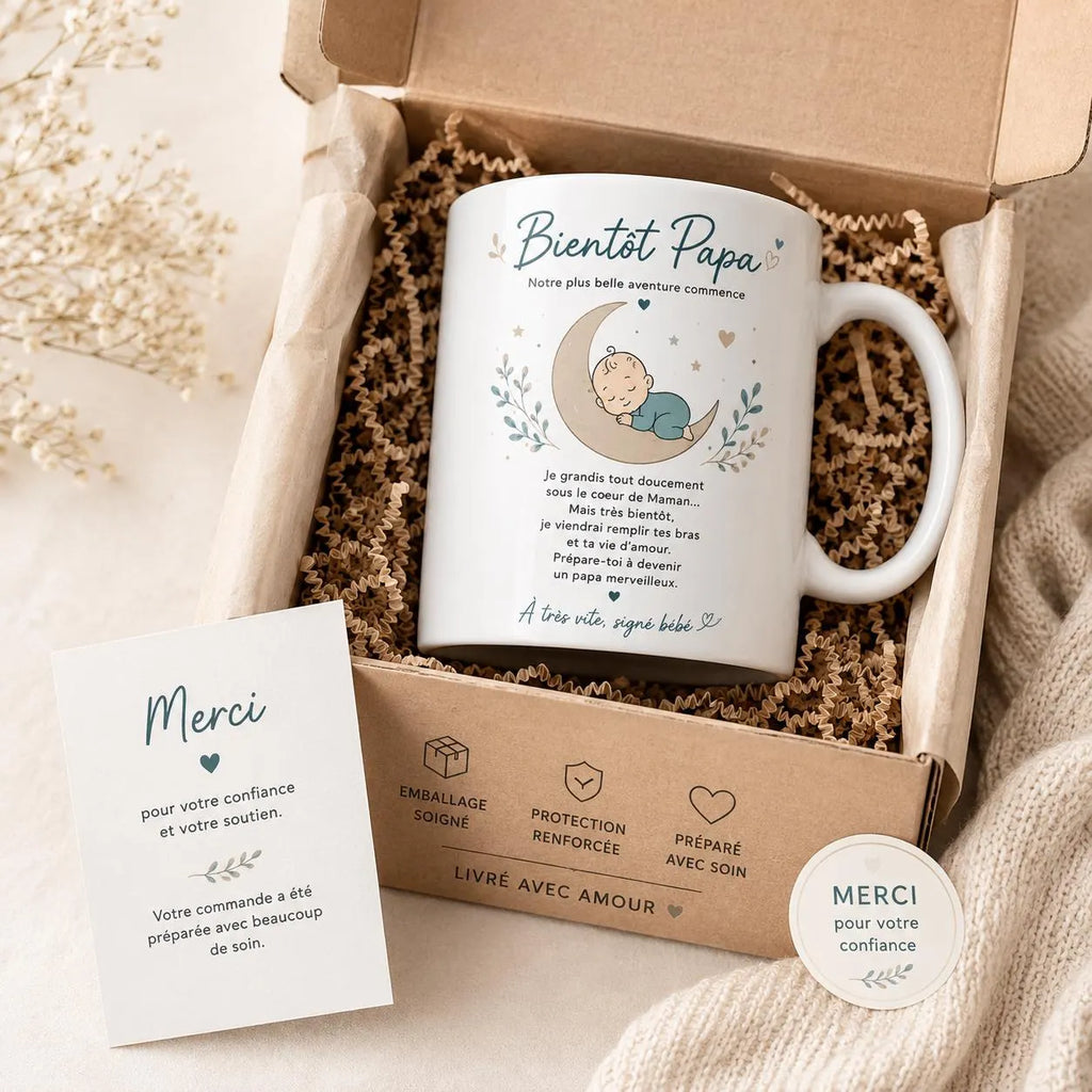 Mug Futur Papa Naissance – Cadeau Bientôt Papa avec Message Bébé