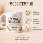 Mug Papa Boulanger Personnalisé Prénom | Tasse Céramique Cadeau Fête des Pères | Cadeau Papa Artisan Boulanger Fait Main France