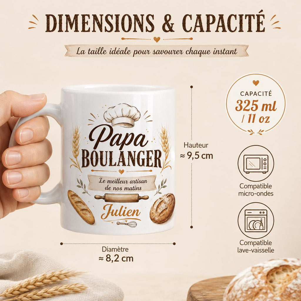 Mug Papa Boulanger Personnalisé Prénom | Tasse Céramique Cadeau Fête des Pères | Cadeau Papa Artisan Boulanger Fait Main France