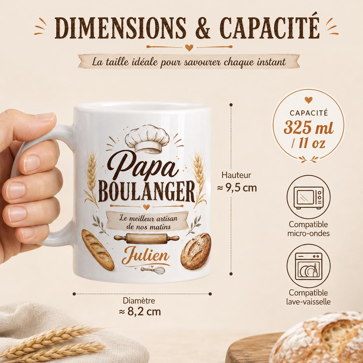 Mug Papa Boulanger Personnalisé Prénom | Tasse Céramique Cadeau Fête des Pères | Cadeau Papa Artisan Boulanger Fait Main France