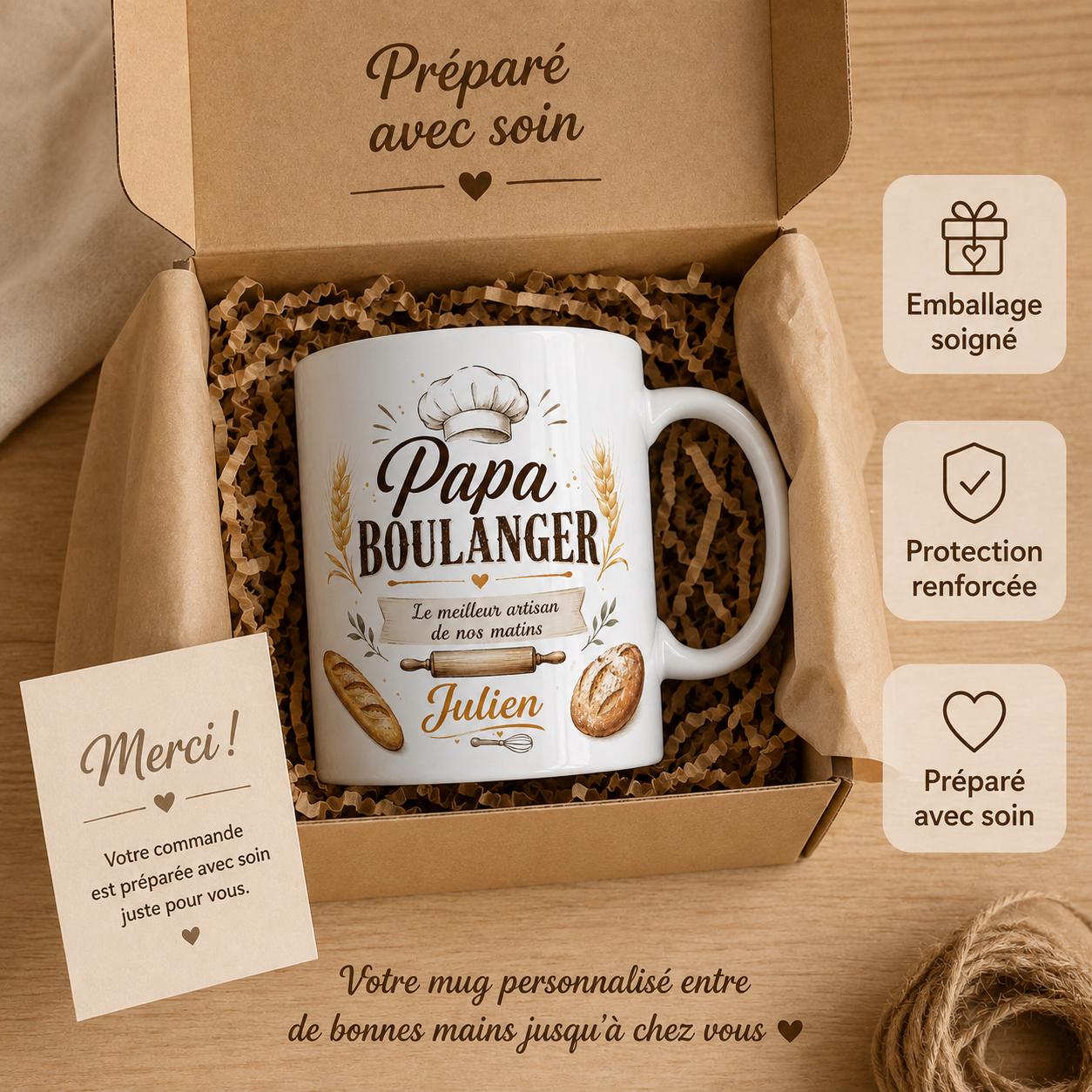 Mug Papa Boulanger Personnalisé Prénom | Tasse Céramique Cadeau Fête des Pères | Cadeau Papa Artisan Boulanger Fait Main France