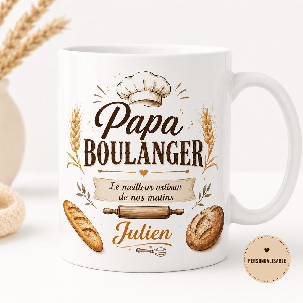 Mug Papa Boulanger Personnalisé Prénom | Tasse Céramique Cadeau Fête des Pères | Cadeau Papa Artisan Boulanger Fait Main France