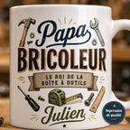 Mug Papa Bricoleur Personnalisé Texte Prénom | Tasse Cadeau Fête des Pères | Cadeau Papa Homme Outillage Bricolage 325 ml