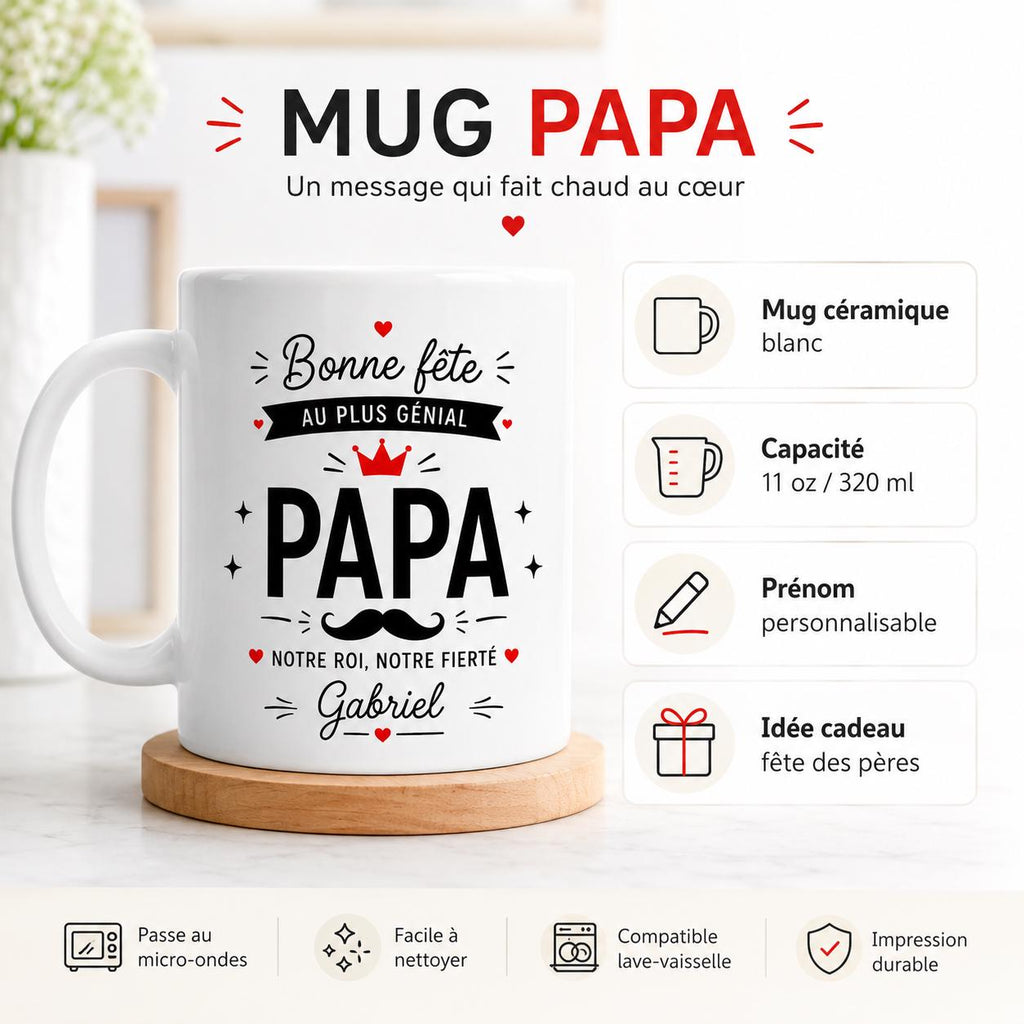 Cadeau Personnalisé Pour Papa, Mug Papa Personnalisé, Tasse Papa Personnalisée, Bonne Fête des Pères, Prénom Personnalisable