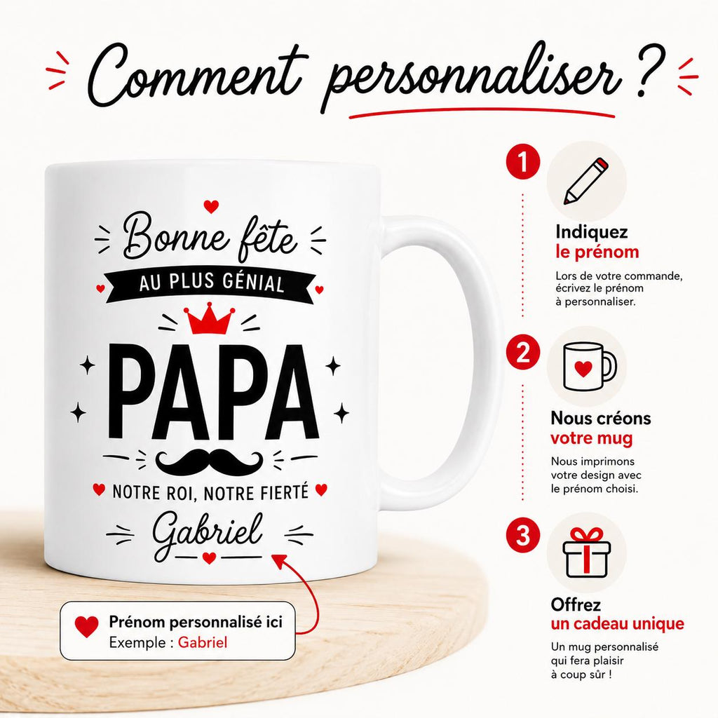 Cadeau Personnalisé Pour Papa, Mug Papa Personnalisé, Tasse Papa Personnalisée, Bonne Fête des Pères, Prénom Personnalisable