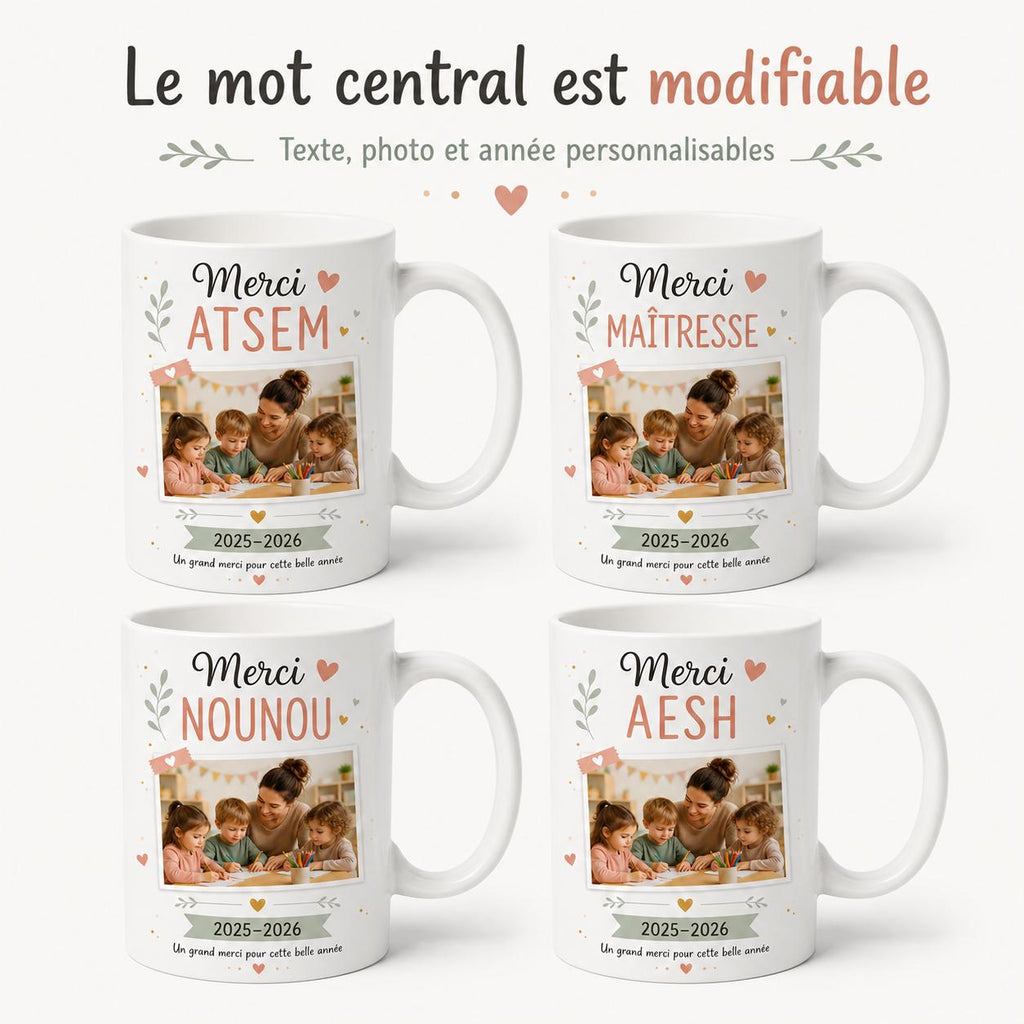 Mug Merci Maîtresse, Merci ATSEM, Merci Nounou et Merci AESH personnalisables