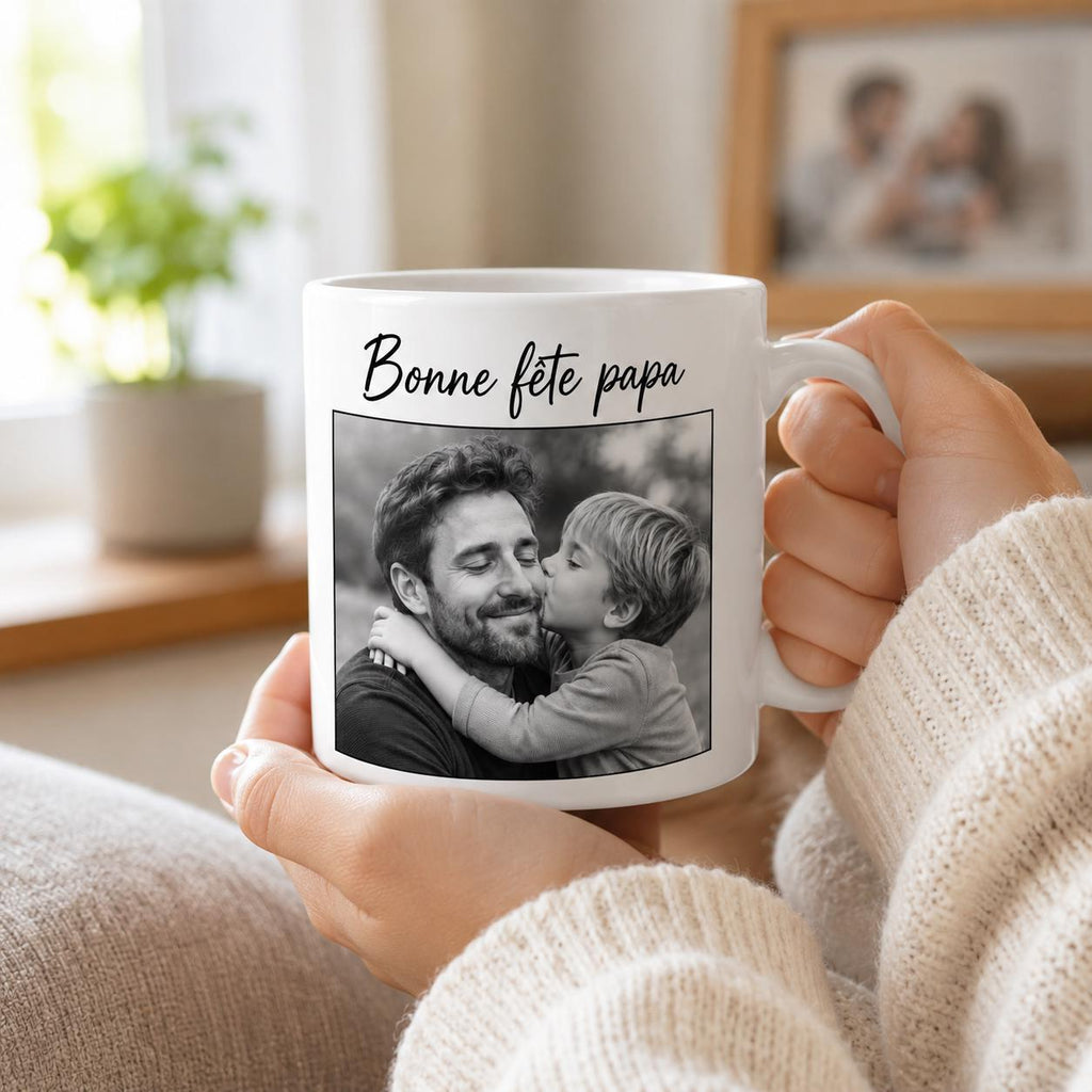 Cadeau Fête des Pères Personnalisé – Mug Photo Papa avec Prénom, Tasse Personnalisée Papa, Cadeau Papa Original, Photo Enfant