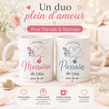 Lot 2 Mugs Parrain Marraine Personnalisés – Tasses Céramique Prénom Date, Cadeau Baptême, Annonce Parrain Marraine