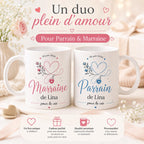 Lot 2 Mugs Parrain Marraine Personnalisés – Tasses Céramique Prénom Date, Cadeau Baptême, Annonce Parrain Marraine