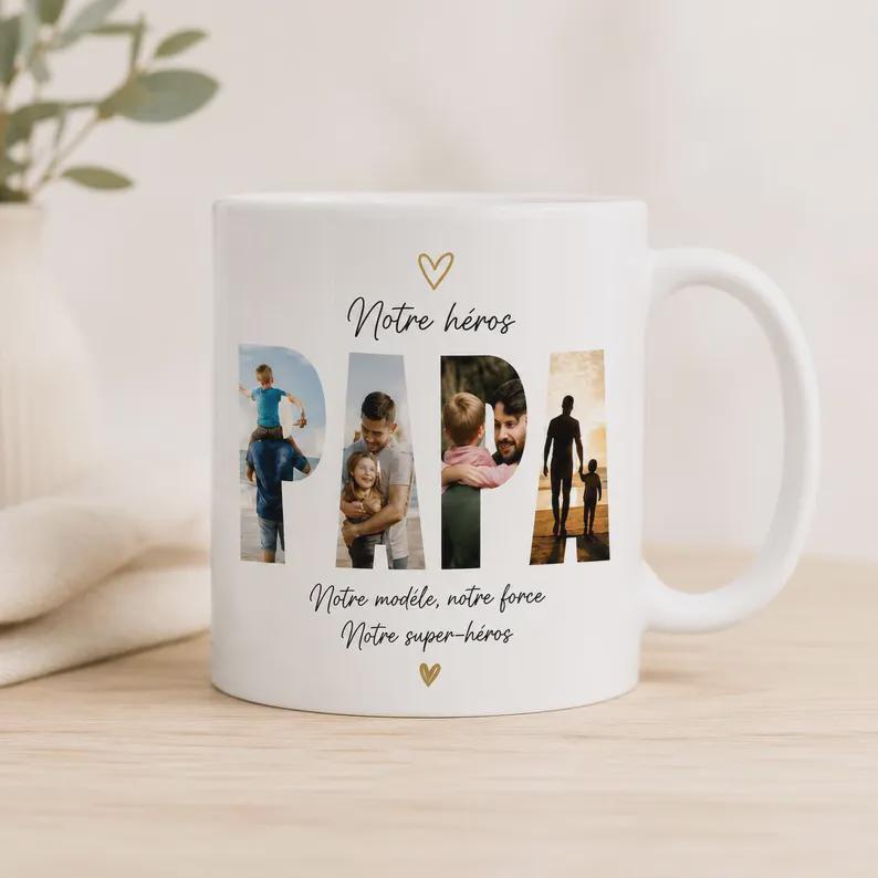 Mug Personnalisé Papa Photo - Cadeau Fête des Pères - Mug Personnalisable avec Photo et Texte Idée Cadeau Papa Anniversaire Tasse Céramique
