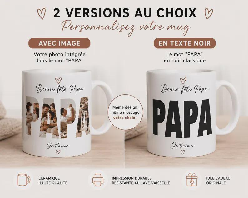 Mug Personnalisé Papa Photo - Cadeau Fête des Pères - Mug Personnalisable avec Photo et Texte Idée Cadeau Papa Anniversaire Tasse Céramique
