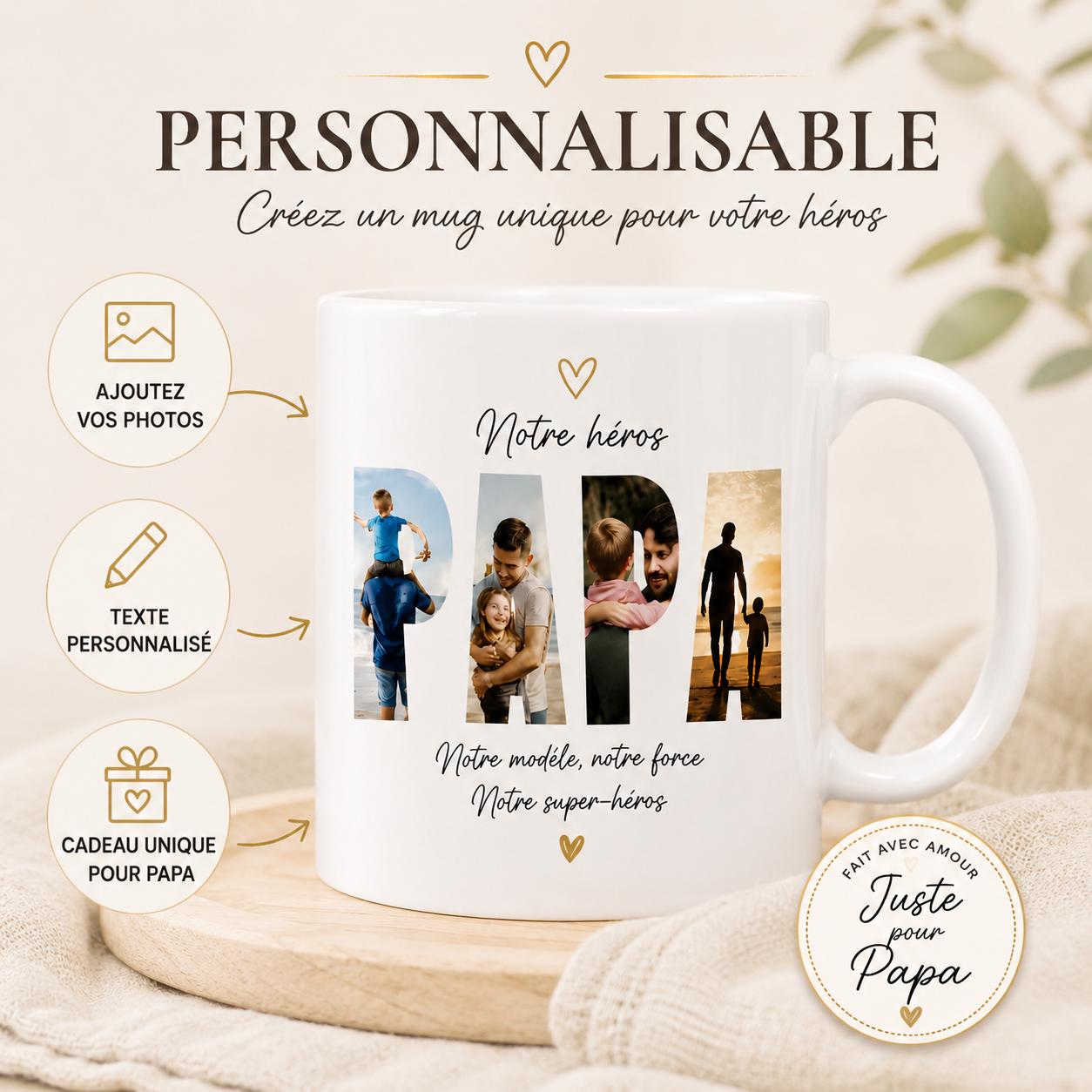 Mug Personnalisé Photo et Prénom, Tasse Personnalisée papa, Cadeau Papa Fête des Pères, tasse papa personnalisée, Mug fêtes des pères